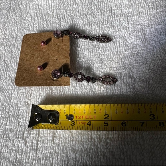 2 Pair Bundle: Dainty Pink Studs & Dangle Rhinestone Earrings Set - Picture 6 of 7